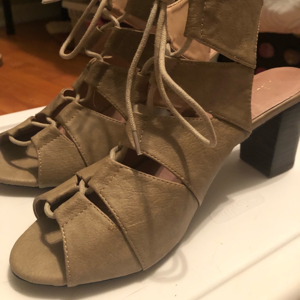 The perfect tan lace-up heels for summer!